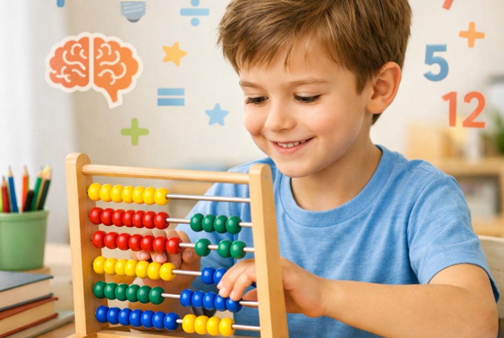 child learning math with abacus 